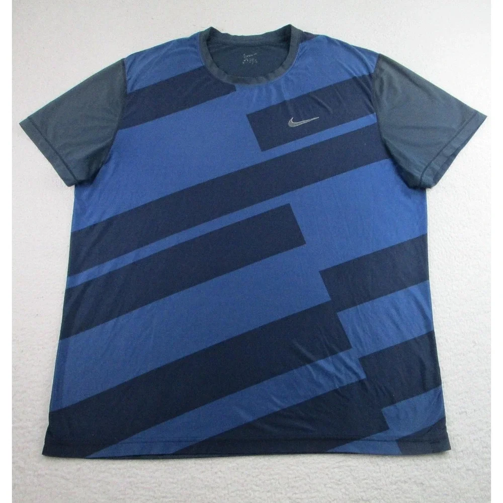 Nike CoShirt Mens XL Tennis‎ Blue Athletic Dri-Fit Short Sleeve Swoosh Training